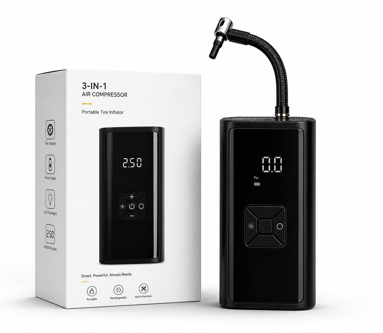 Portable Electric Tire Inflator Air Compressor 3 in 1 Power Bank